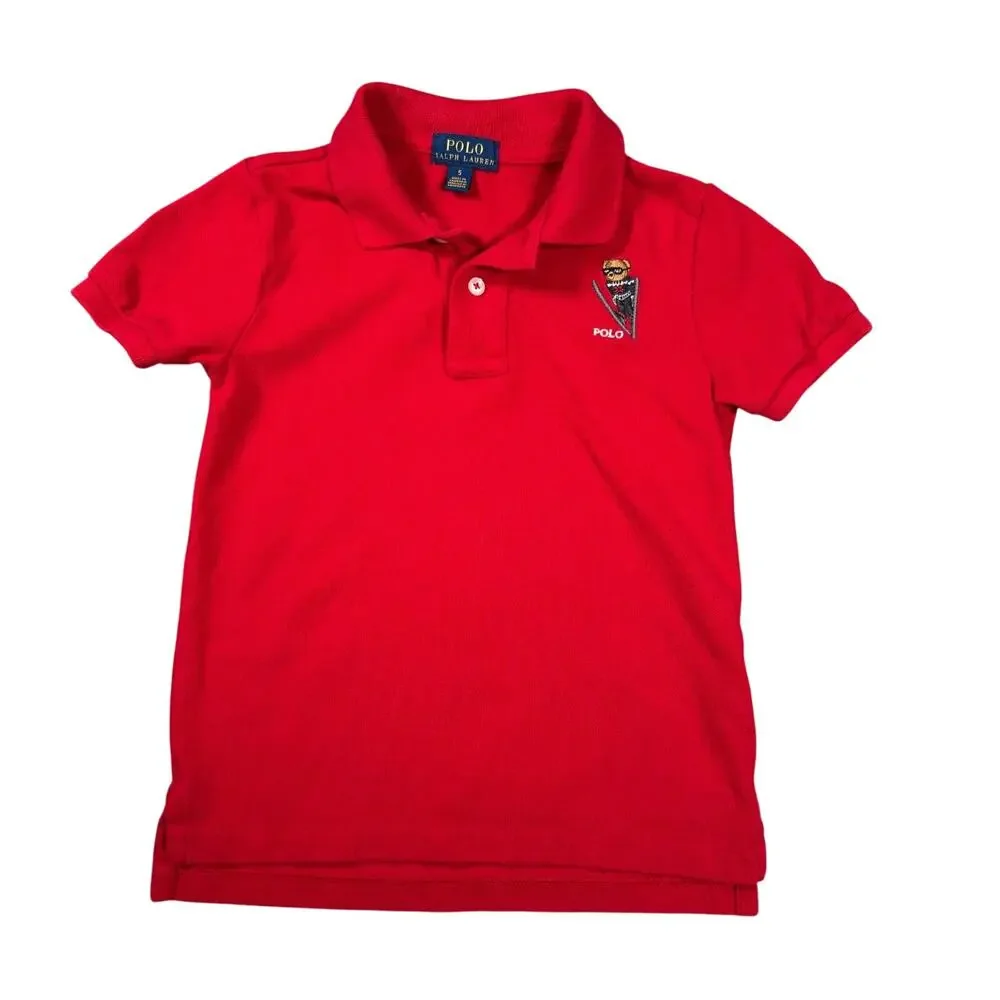 Polo Ralph Lauren Ski Bear Long Sleeve Polo Shirt Red Toddler 5